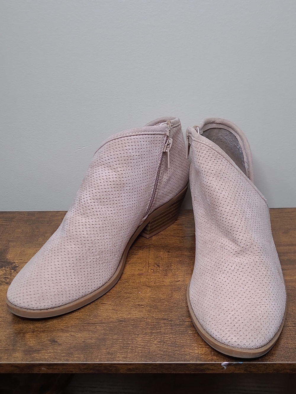 True Craft Pinkish Tan Faux Suede Perforated Ankle Booties size 7